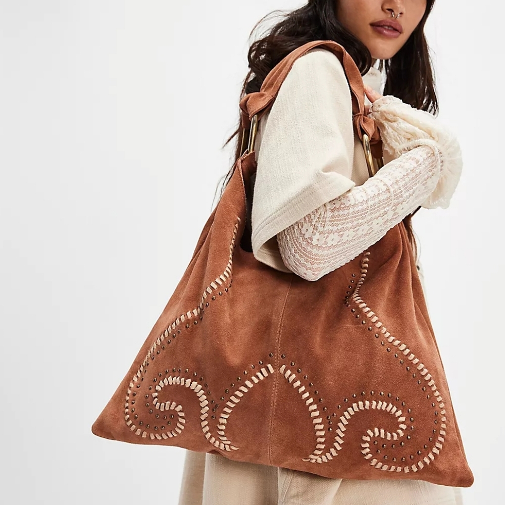 Free People Western Bobbi Bag Brown Suede 100% Leather